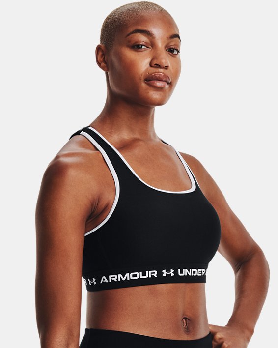 Damen Armour® Mid Crossback Pocket Sport-BH, Black, pdpMainDesktop image number 2